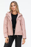 How Dare U Drawstring Hem PU Leather Zip Up Jacket 