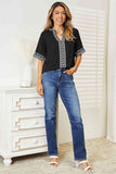Double Take Embroidered Notched Neck Top 