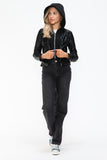 Snobbish Faux Leather Zip Up Drawstring Hooded Jacket 