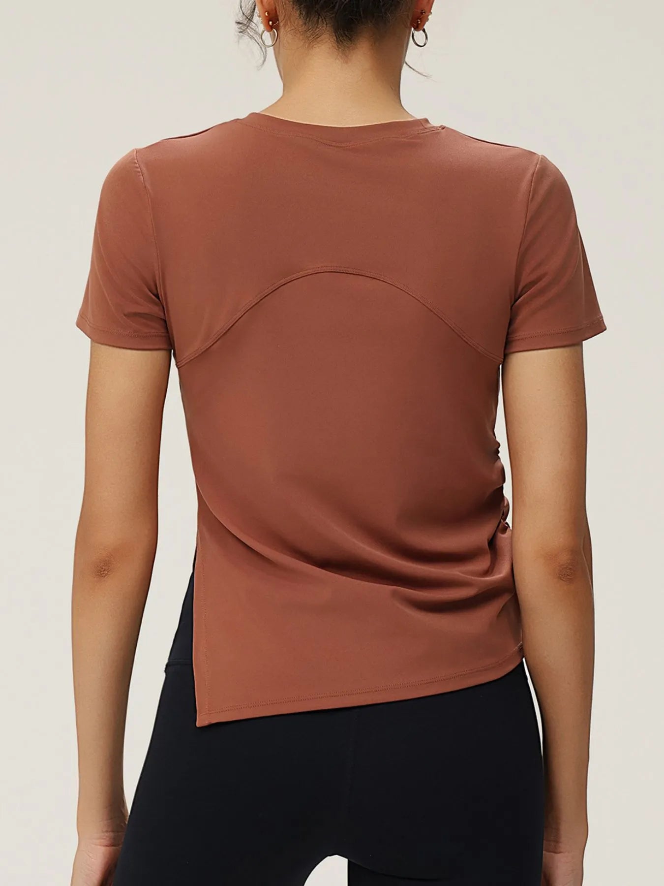 Full Size Slit Round Neck Short Sleeve Active T-Shirt Plus Size 