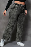 Plus Size Drawstring Pocketed Straight Jeans 