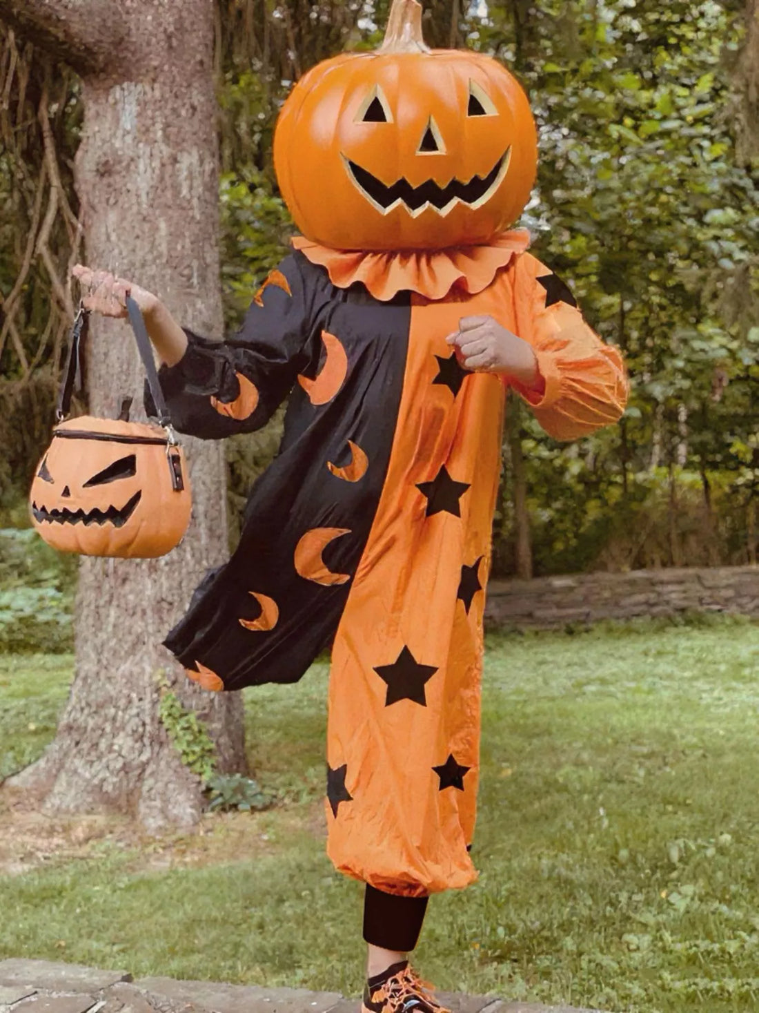 Halloween Two-Tone Star & Moon Print Jumpsuit 