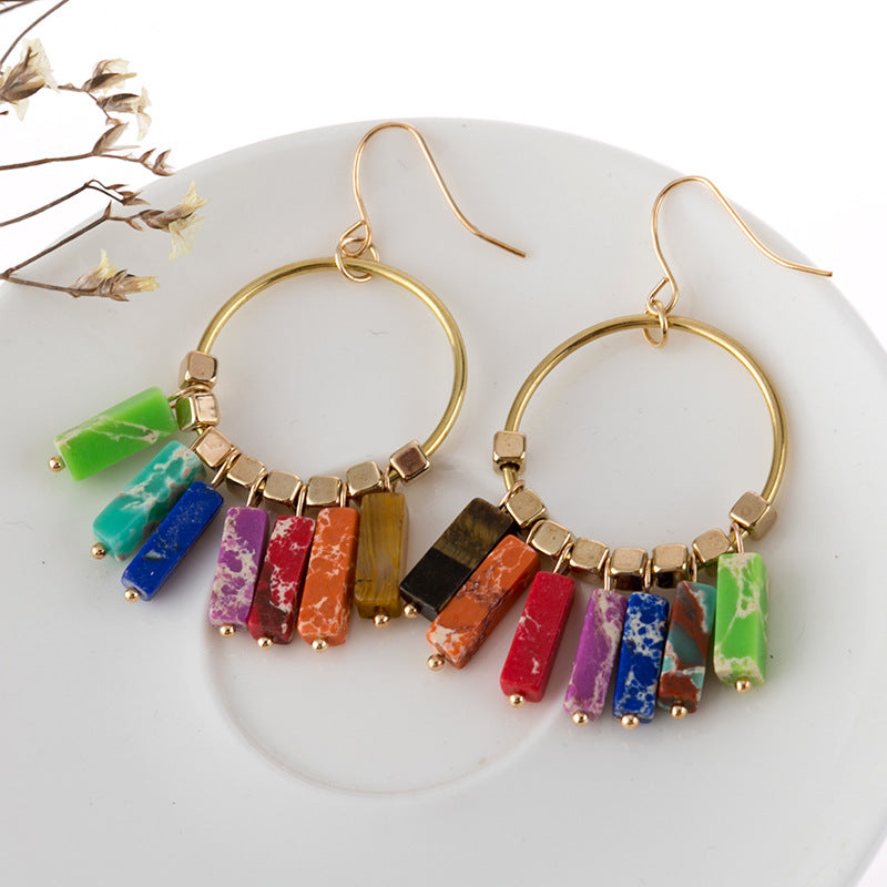 Multicolored Stone Dangle Earrings 