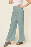 Double Take Full Size Texture Smocked Waist Wide Leg Pants 