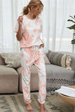 Shiny Tie-Dye Tee and Drawstring Waist Joggers Lounge Set Lingerie & Nightwear