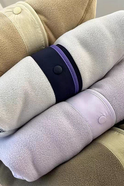 Double Take Snap Down Contrast Fleece Jacket with Pockets 