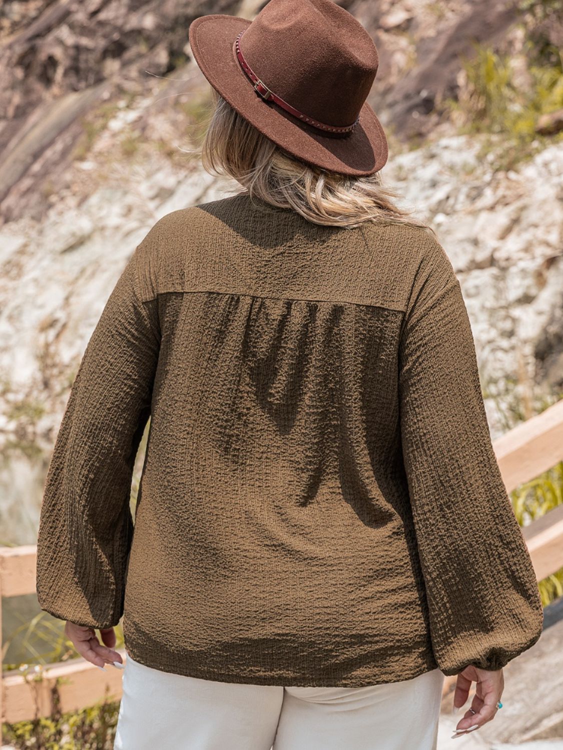 Plus Size Tie Neck Long Sleeve Blouse 