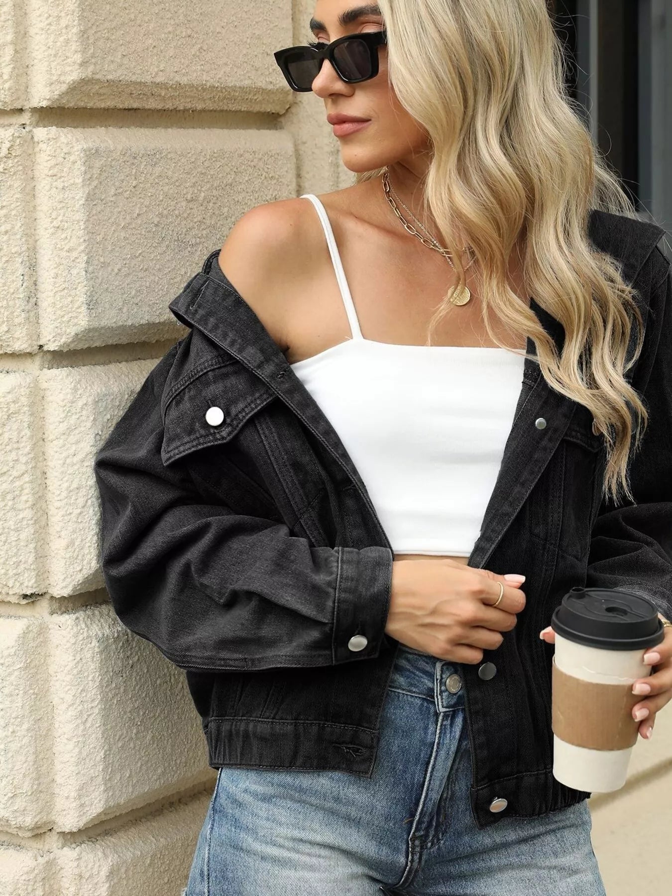 Washed Button Up Hooded Denim Jacket 