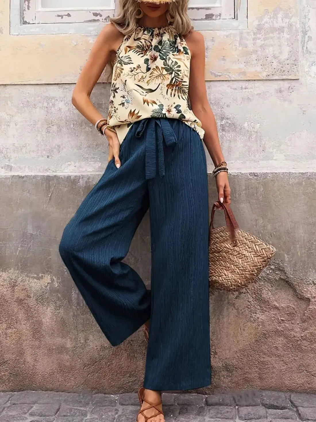Printed Tank Top and Wide Leg Pants Set Two Piece Dresses