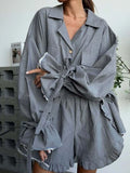Button Up Flounce Sleeve Top and Shorts Set Lingerie & Nightwear
