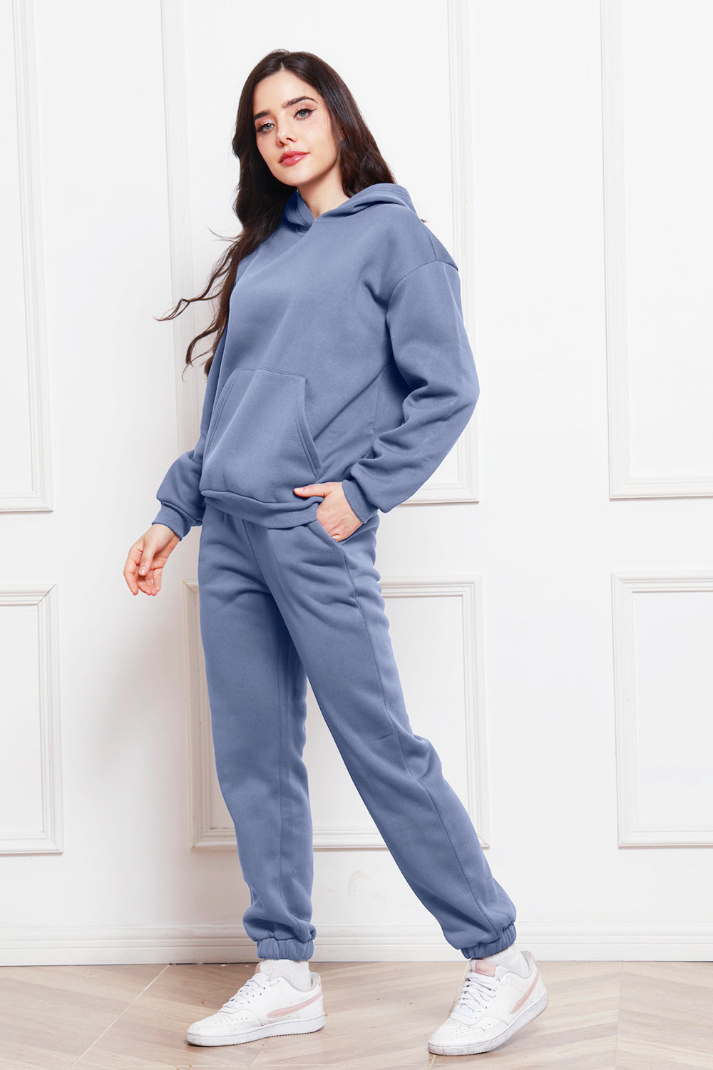 Drop Shoulder Long Sleeve Hoodie and Pants Set 