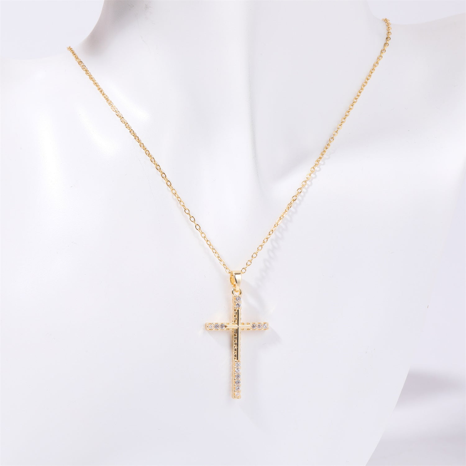 Stainless Steel Inlaid Zircon Cross Necklace 