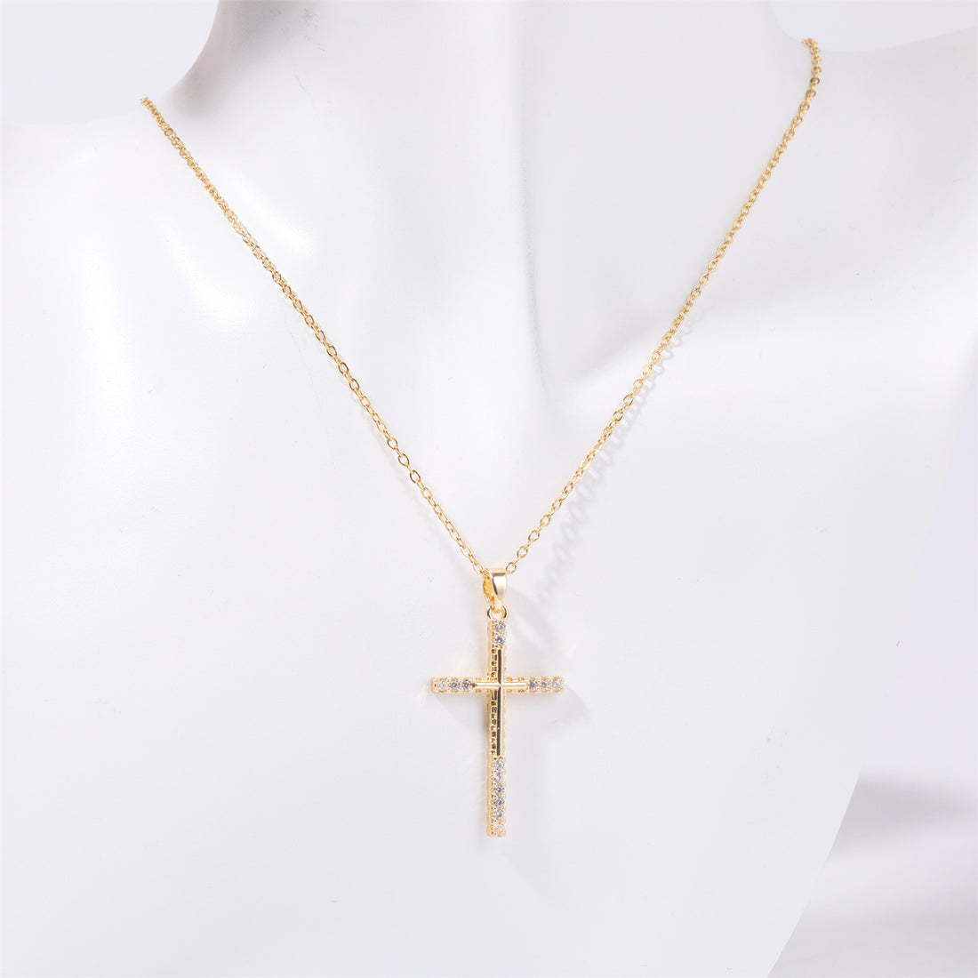 Stainless Steel Inlaid Zircon Cross Necklace 