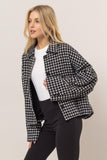 HYFVE Tweed Plaid Button Up Collared Neck Jacket 