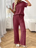 Ribbed Knit Short Sleeve Top and Pants Lounge Set Lingerie & Nightwear