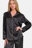 Zenana Satin Long Sleeve Shirt and Pants Pajama Set 