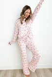 Santa Print Long Sleeve Top and Pants Lounge Set 