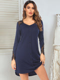 Lace Detail Long Sleeve Mini Lounge Dress 