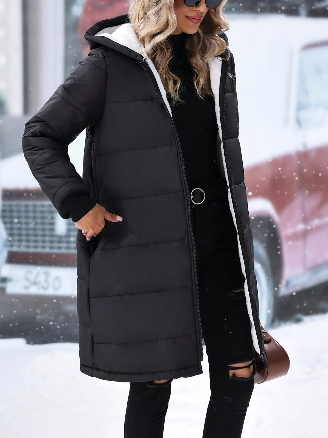 Plus Size Zip Up Hooded Winter Coat 