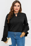Plus Size Ruffled Tie Neck Flounce Sleeve Blouse 