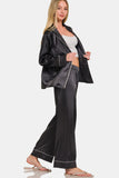 Zenana Satin Long Sleeve Shirt and Pants Pajama Set 