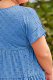 Plus Size Eyelet Round Neck Short Sleeve Blouse 