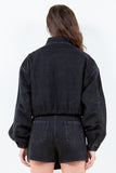 American Bazi Drawstring Waist Crop Denim Jacket 