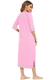 Zip Up Slit Round Neck Night Dress with Pockets 