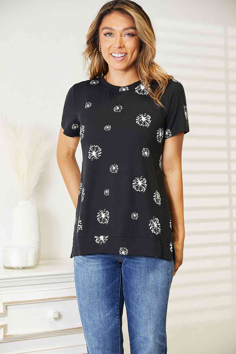 Double Take Dandelion Print Round Neck T-Shirt 