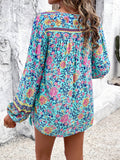 Devine Printed Tie Neck Long Sleeve Blouse 
