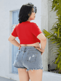 Plus Size Cropped Cutout Twisted Front Short Sleeve Blouse 