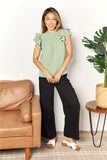 Perfee Pleated Detail Flutter Sleeve Blouse 