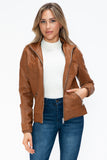 YMI Faux Layered Double-Zipper Jacket with Fuzzy Hood 