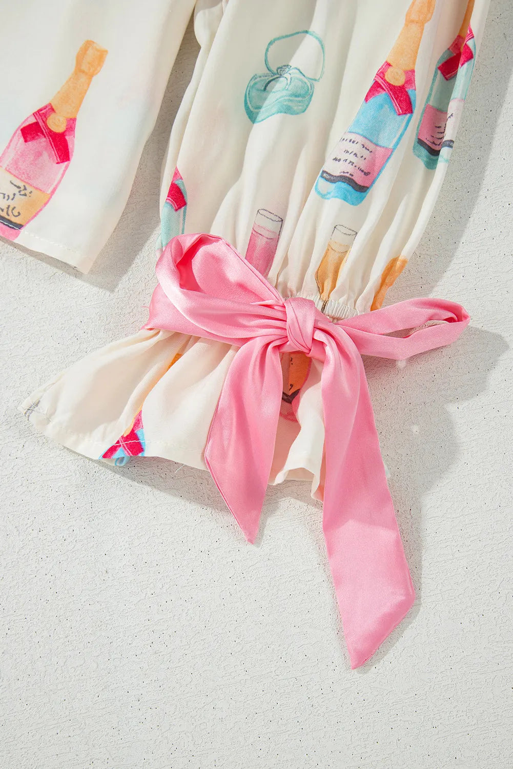 Bow Printed Collared Neck Top and Drawstring Shorts Lounge Set Lingerie & Nightwear