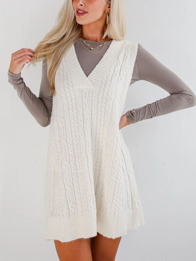 Lovelet Cable Knit V-Neck Mini Sweater Overall Dress Dresses