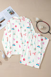 Printed Collared Neck Long Sleeve Top and Pants Lounge Set Lingerie & Nightwear