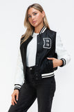 Love Me Now PU Leather Contrast Snap Down Bomber Jacket 
