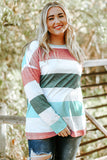 Plus Size Striped Slit Long Sleeve T-Shirt 