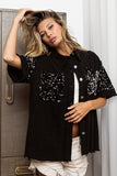 BiBi Sequin Detail Raw Hem Short Sleeve Shirt 