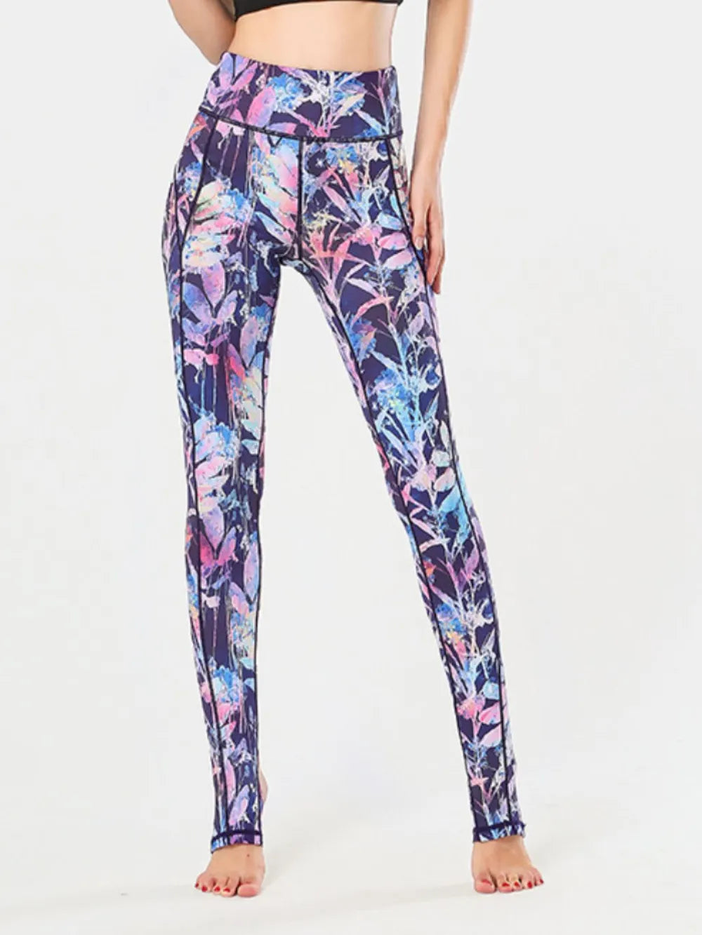 Printed Wide Waistband Active Leggings with Stirrups 