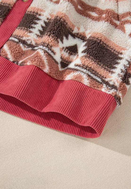 Geometric Button Up Corduroy Trim Jacket 