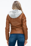 YMI Faux Layered Double-Zipper Jacket with Fuzzy Hood 