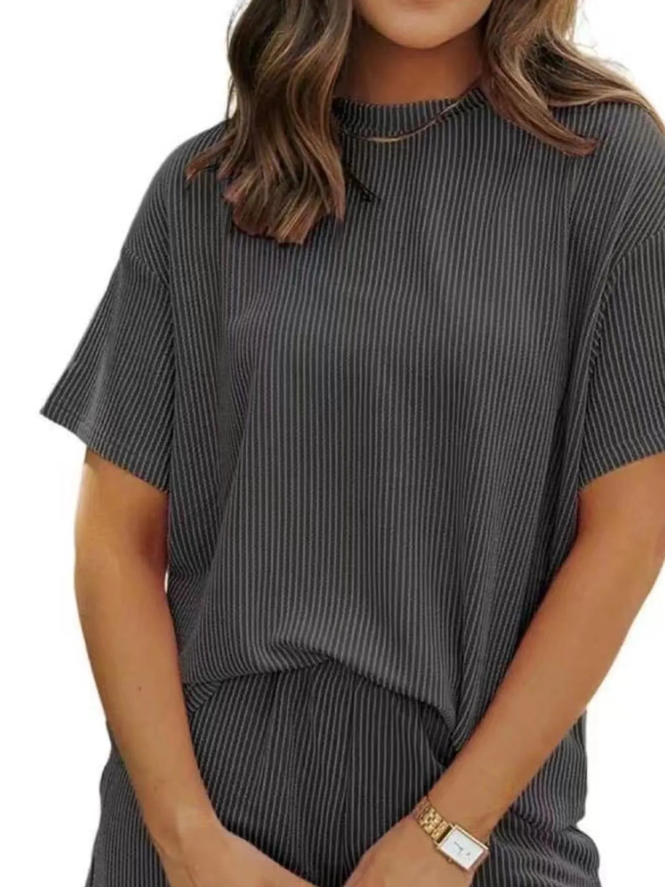 Full Size Ribbed Short Sleeve Top and Shorts Two-Piece Set Plus Size Lingerie & Nightwear