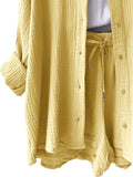 Textured Button Up Shirt and Shorts Set Two Piece Dresses