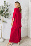 Double Take Full Size Round Neck Slit Top and Pants Set 