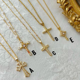 Stainless Steel Inlaid Zircon Cross Necklace 