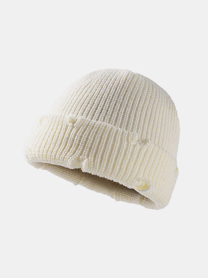 Distressed Cuffed Knit Hat 