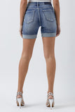 RISEN Full Size Distressed Rolled Denim Shorts with Pockets 