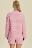 Double Take Full Size Texture Round Neck Long Sleeve Top and Shorts Set 
