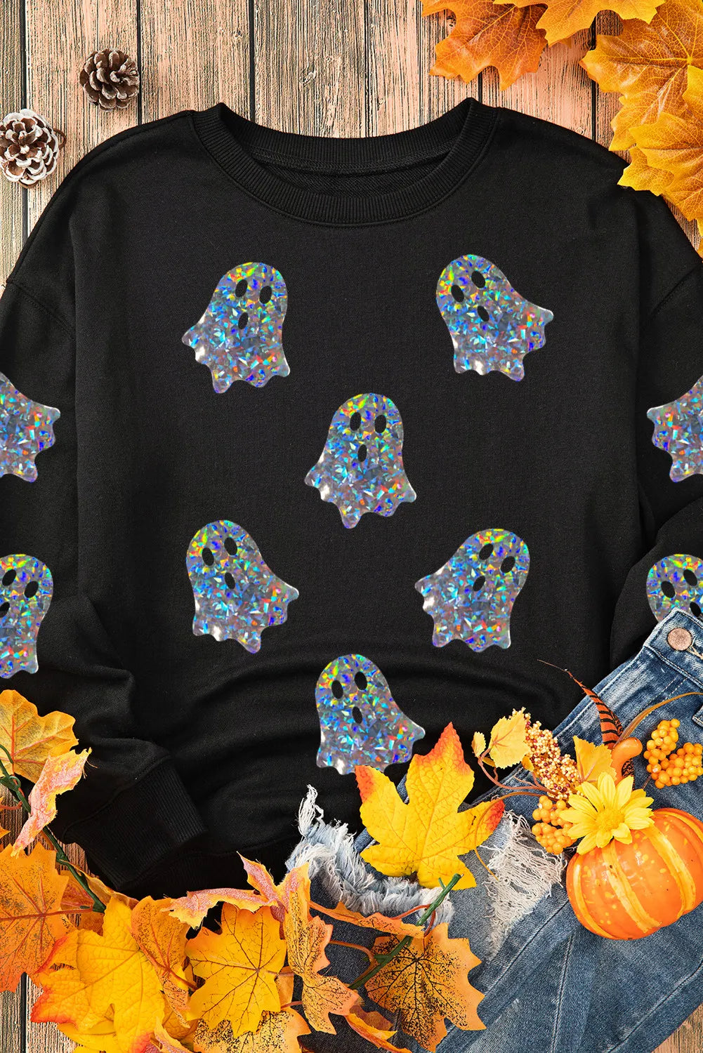 Ghost Round Neck Long Sleeve Sweatshirt 